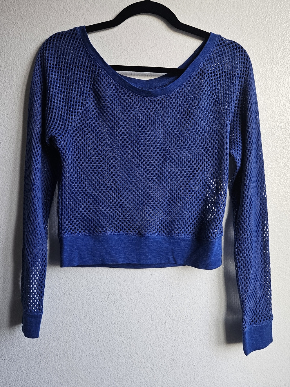 Express Royal Blue Mesh Long-Sleeve Crop Sweatshirt